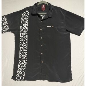 vintage tribal origin brand black ss button up dress shirt, men's large